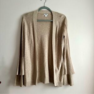 J. Crew‎ Factory • Tiered Ruffle-Sleeve Cardigan Sweater in Heather Oatmeal